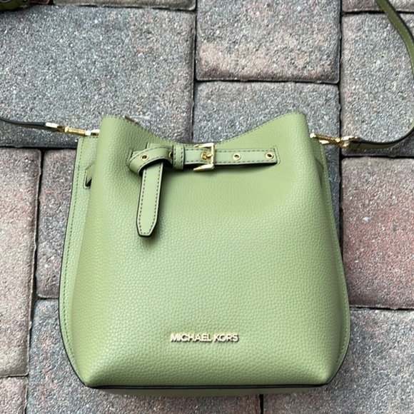 Michael Kors Emilia Small Bucket Bag Messenger Leather Light Sage - Picture 1 of 16